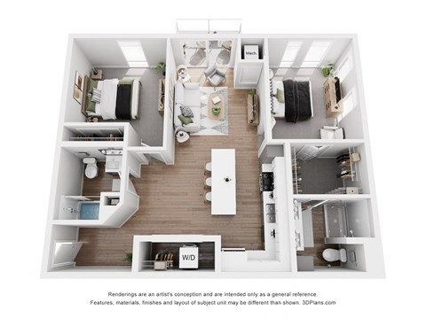Floor plan for 2 beds, 2 baths, 1065 sqft